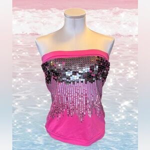 Almost Famous Pink Sequin Y2K Tube Top Size L